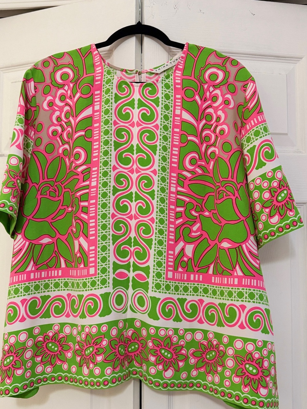 Trina Turk Pink & Green Graphic Floral Tunic